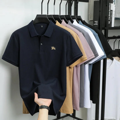 100% high-quality pure cotton men's summer polo T-shirt popular business commuting breathable cozy exquisite luxurious embroider