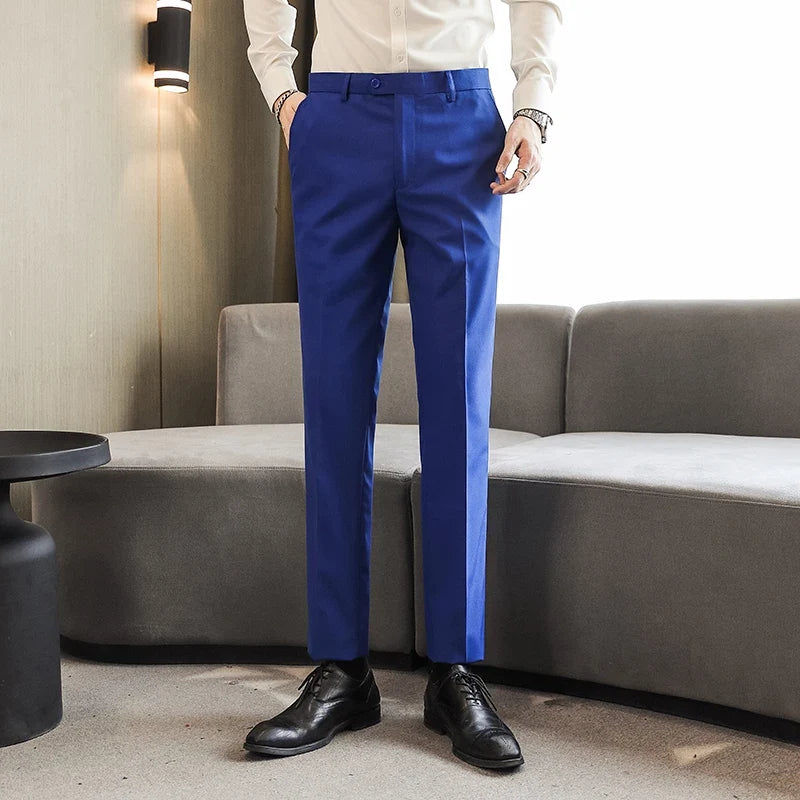 Plus Size 40-29 High Qualitys Men's Solid Color Slim Fit Suit Pants Fashion Business Formal Men Wedding Social Party Trousers