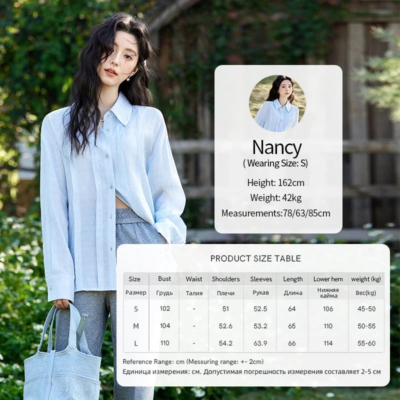Solid Loose Fit Shirt for Women Spring 2025 Dropped Shoulder Long Sleeved  Top Casual Turn-down Collar Shirts MXE13C0405
