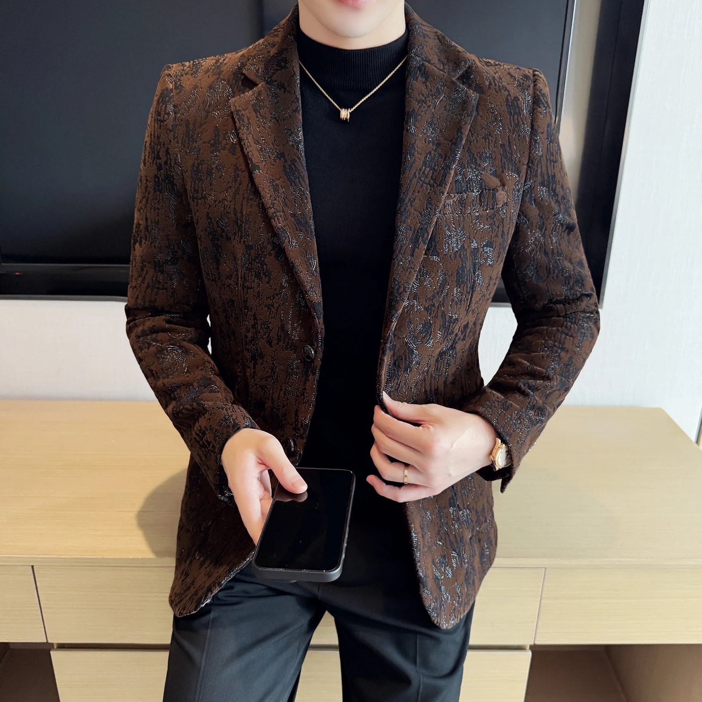 High Quality Plush Jacquard fashion Suit Jacket  Korean Version Slim Fit Business Retro Casual Social Wedding Suit Blazer 5XL-M