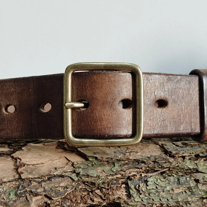 4.1CM Men High Quality Genuine Leather Belt Luxury Designer Brass Pin Buckle Belts Pure Cowskin Vintage Strap Male Jeans for Man