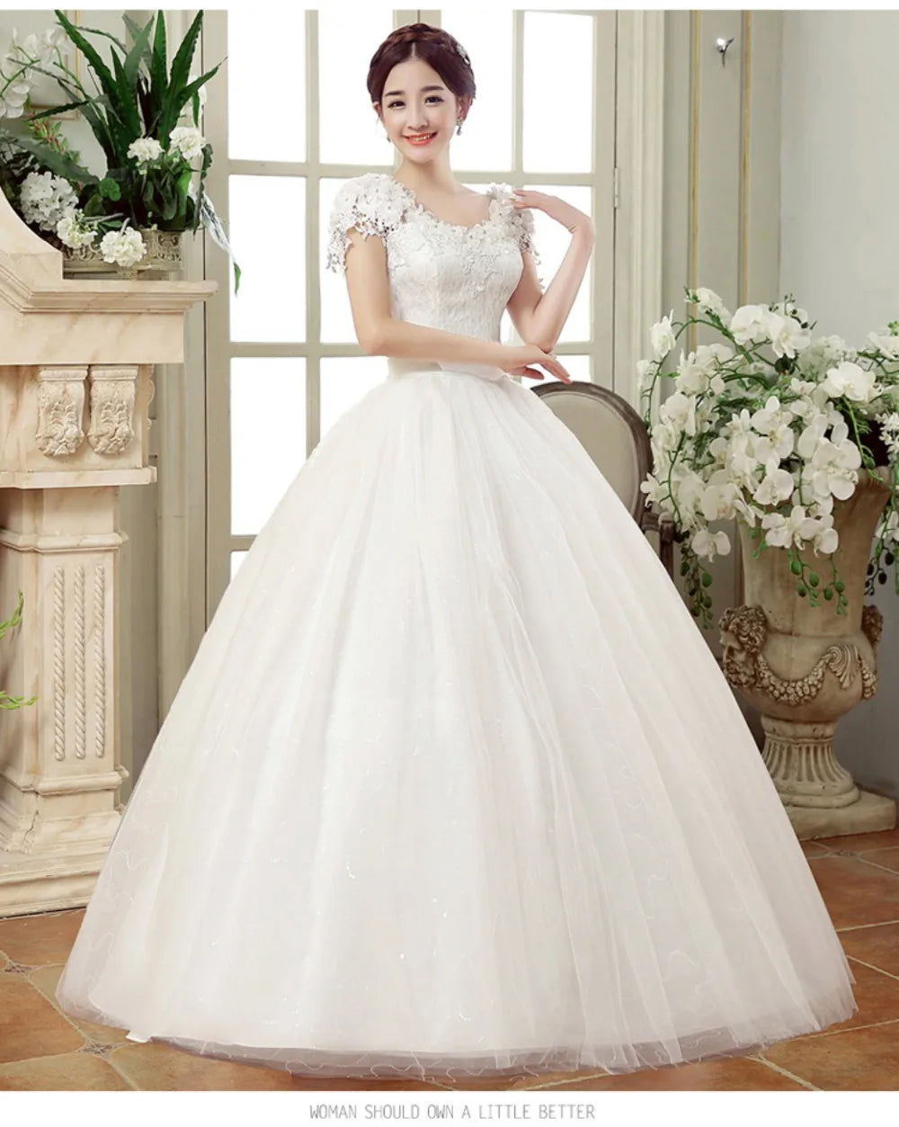 New Plus Size Wedding Dress Slimming Floor-length Back Strap Lace Flower Wedding Dresses for Women White Dress Vestidos De Novia
