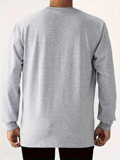 Men's 100% pure cotton loose and comfortable casual sports Brooklyn letter printed round neck long sleeved T-shirt top