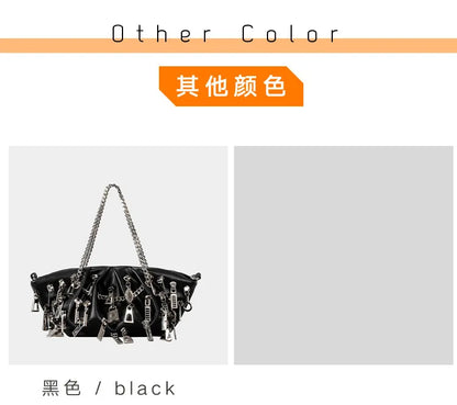 Punk Style Ruched Dumpling Armpit Bag 2025 Multi Zipper Head Decoration Women's Shoulder Bags Spicy Girl Y2K Handbags