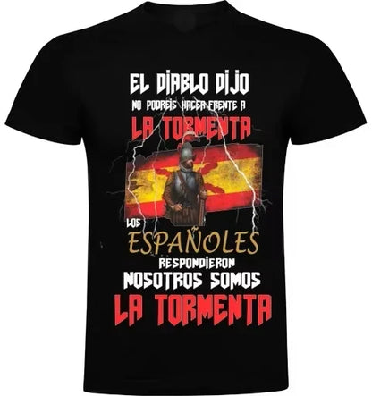 Spanish Rock Tshirt, EL DIABLO PIJO Vintage Soldier Graphic Tee, Red Yellow Flag Design, Bold Statement Cotton Shirt