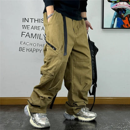 American Streetwear Multi-Pocket Cargo Pants Men High Quality Fashion Baggy Pants Plus Size Black Army Straight-Leg Trousers