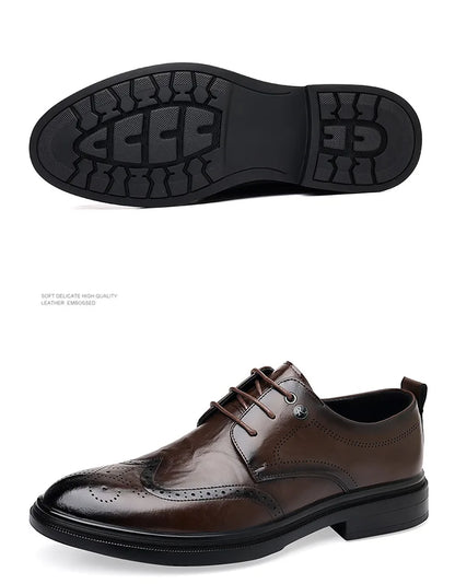 2026 Spring Autumn New Brogue Shoes for Men Solid Color Leather Dress Shoes Male Fashion Business Casual Wedding Shoe Man
