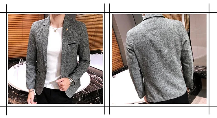 Solid Color Men's Fashion Casual Outdoor Gentleman Business Wedding Trend Slim-fit Formal Dress British Style Wedding Blazer
