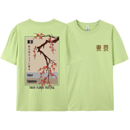 Today Tomorrow Tokyo Flower Festival T Shirt Men Women Fashion O-Neck Tshirts Summer Cotton Tops Loose Street Hip Hop T-Shirts