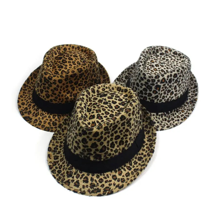 Autumn Winter Women's Fashion Top Hat Sexy Fashion Jazz Hat British Retro Gentleman Hat Men Leopard Animal Fedoras Top Party Hat