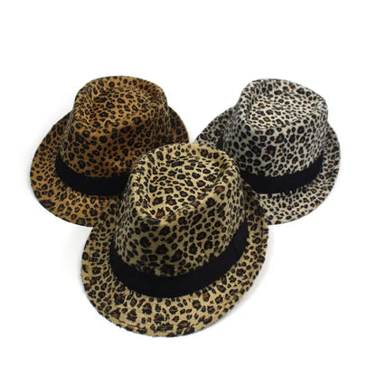 Autumn Winter Women's Fashion Top Hat Sexy Fashion Jazz Hat British Retro Gentleman Hat Men Leopard Animal Fedoras Top Party Hat