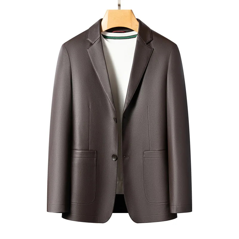 New Men's Business Casual Fashion Leather Blazer Sheepskin Slim Fit High-End Genuine Leather Jacket