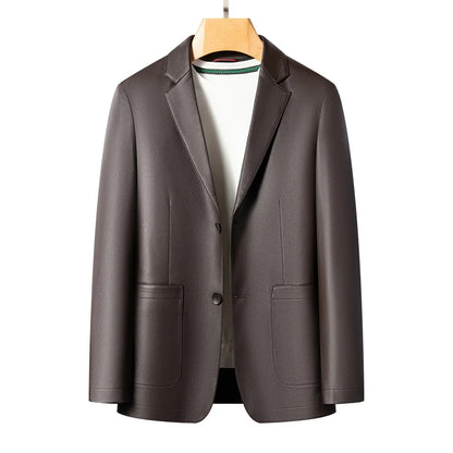 New Men's Business Casual Fashion Leather Blazer Sheepskin Slim Fit High-End Genuine Leather Jacket