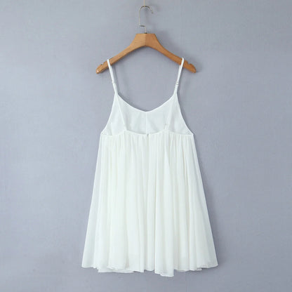 2025 BOHO Women White Big Backless Sling Dress O Neck Back Zipper Loose Swing Mini Short Dresses Holiday Robe