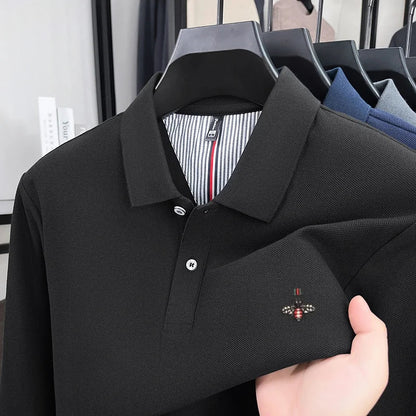 100% cotton high-end spring and autumn new men's long sleeved casual comfortable polo shirt exquisite brand bee embroidery top