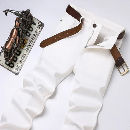White Jeans Men's Fashion Straight Elastic Cotton Denim Pants Spring Autumn All-match Business Casual Trousers Male Clothes