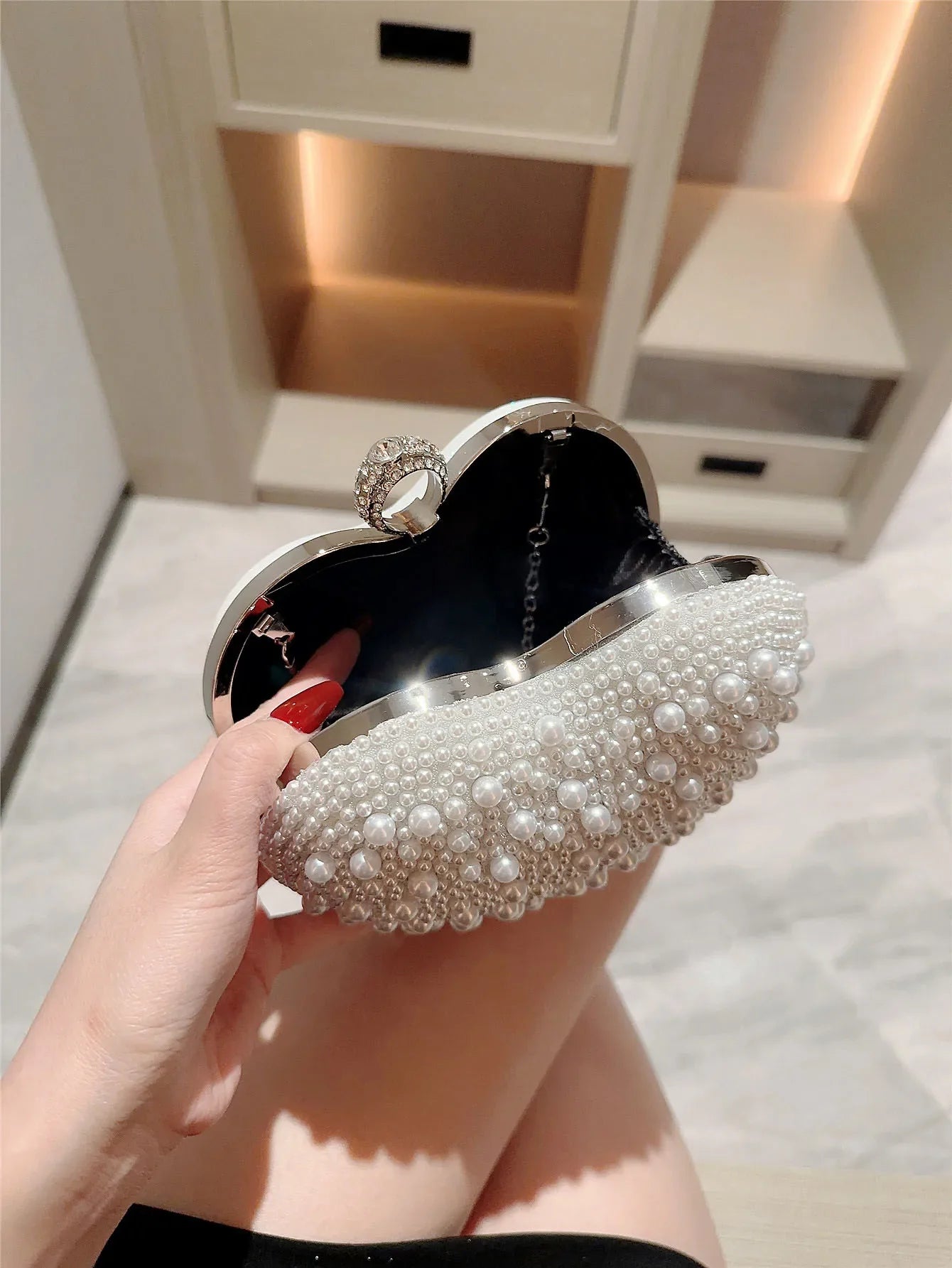 New Pearl Evening Bag Love Clutch Chain Bag Matching Cheongsam Evening Party Bag Banquet Bag Wedding Dress Bag