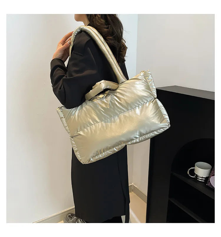 Fashion Large Capacity Puffer Shoulder Bags Padded Women Handbags Casual Nylon Quilted Big Tote Bag Warm Winter Shopper Purses