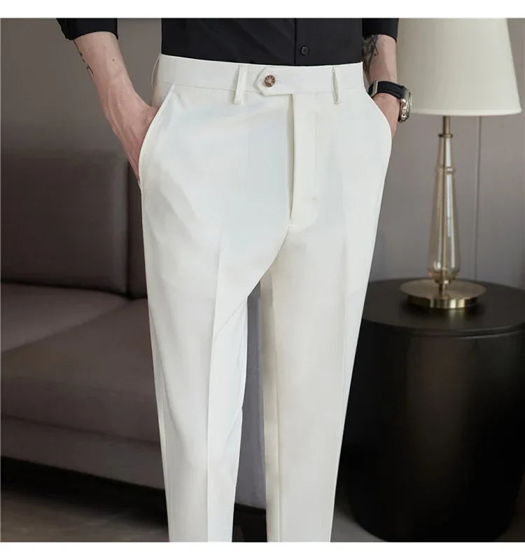 2024 New Men's Slim Fit Tapered Dress Pants Apricot Pearlescent Texture Business Casual Suit Trousers Spring Clothes