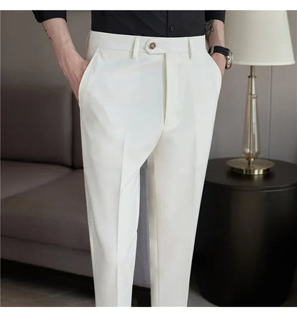2024 New Men's Slim Fit Tapered Dress Pants Apricot Pearlescent Texture Business Casual Suit Trousers Spring Clothes