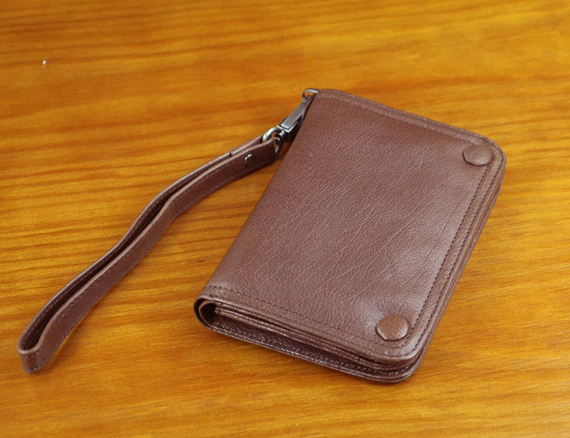 Fashion Genuine Leather Men Wallet Clutch Purse Male Bifold Money Clips with Hasp large capacity Card Wallet Short W/ Zip Pocket