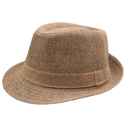 Middle Aged Linen Curled Jazz Hat Summer British Retro Top Hat Outdoor Plain Solid Linen Sun Visor Hat Party Fedoras Cap