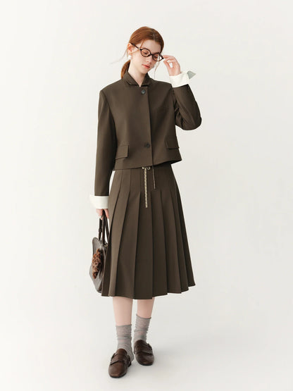 2026 Fall Women's Korean-Inspired Petite Cropped Camel Acetate Lyocell Blend Blazer - Chic Office Commute Outerwear