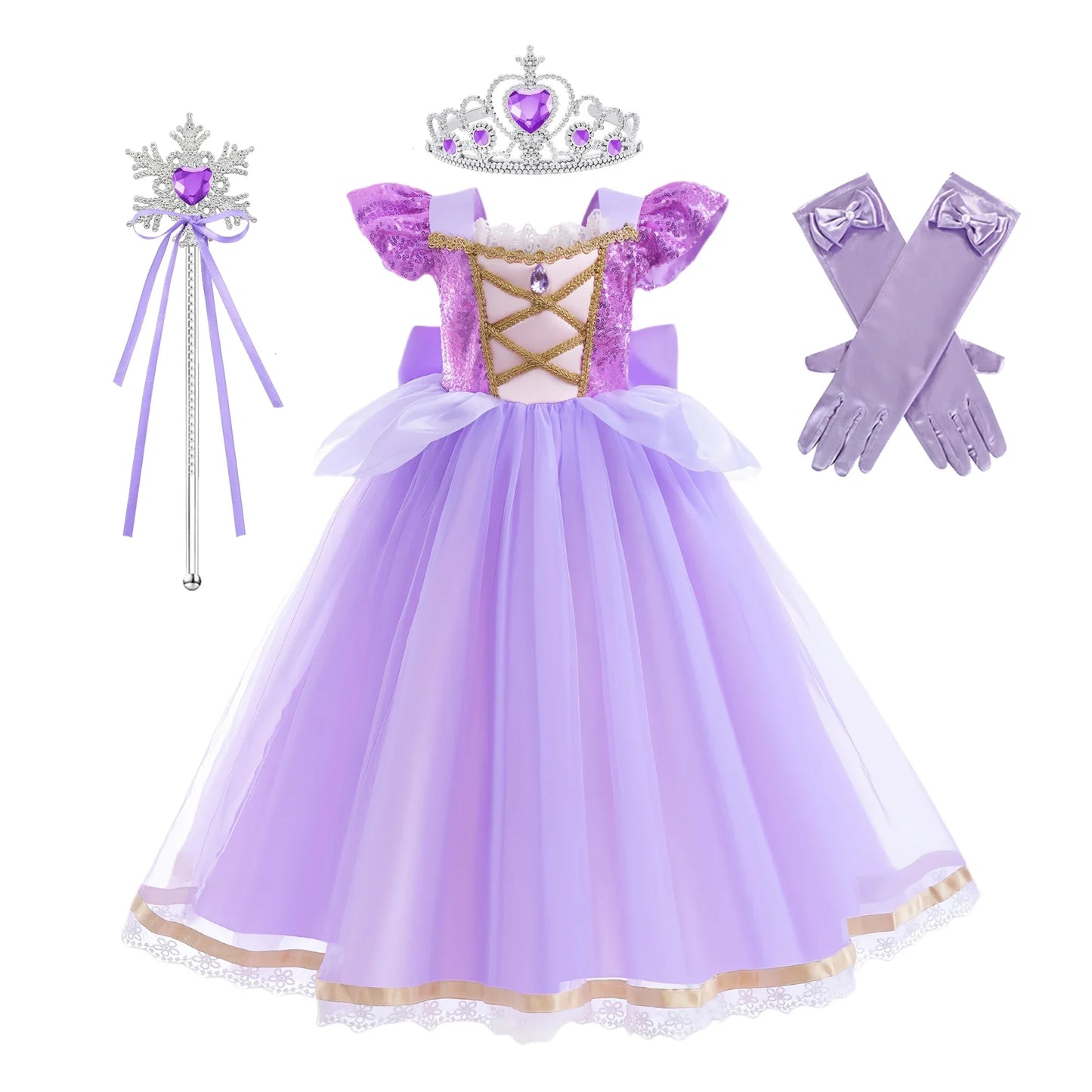 Baby Girls Deluxe Elegant Rapunzal Princess Dress Cosplay Costume Kids Halloween Birthday Party Vestido Purple Puffy Dresses