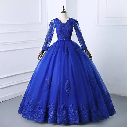 Best Selling 2024 Long Sleeve V Neck Lace Wedding Dress 2026 Vintage Bride Bridal Ball Gown Modest Wedding Dresses  Customized