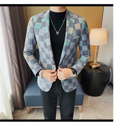 British Style Luxury Plaid Suit Jacket 2025 Spring New Men High-end Business Slim Blazers Groom Wedding Social Party Dress Coats