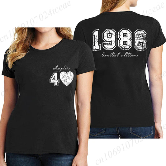 Short Sleeve T-Shirts for Women 40th Birthday Regular Sportswear Vintage 1986 40 Bday Women's Stretch Polyester Casual Creative