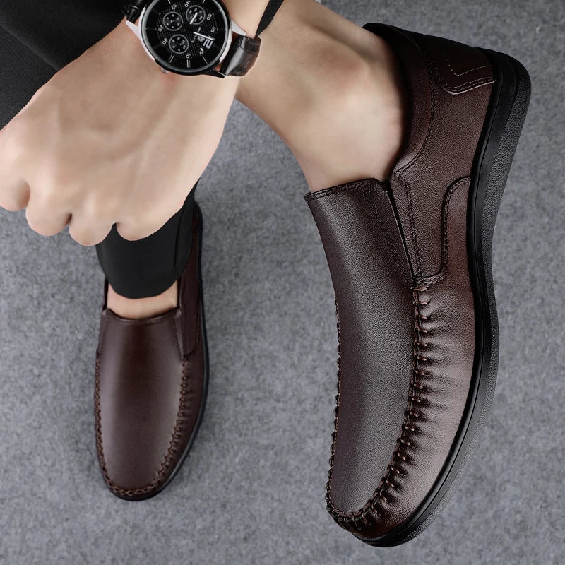 Genuine Leather Men's Loafers Soft Cowhide Men Casual Shoes Luxury Brand Male Driving Footwear Slip-on Flats Handmade Moccasins
