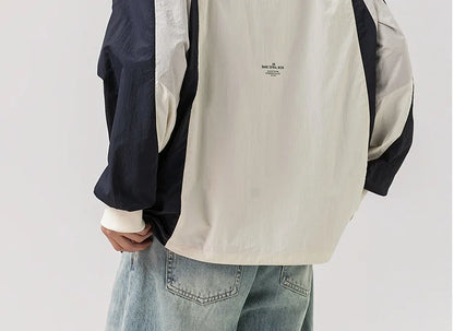 Japanese-inspired Color-blocked Crew Neck Sweatshirt with Patchwork Design: Men's Spring/Autumn Outdoor Leisure