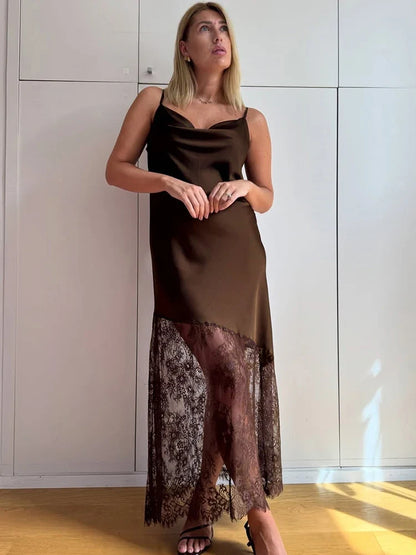 Trendix Hollow Out Lace Dress Women 2025 Winter Sexy V Neck Sleeveless Spaghetti Strap Dresses Party Club Elegant Evening Dress