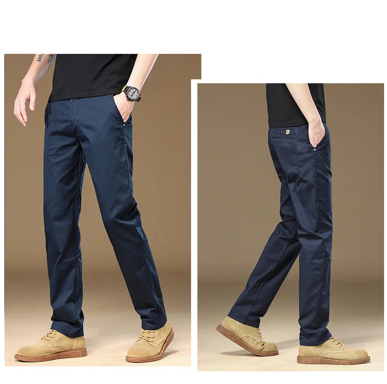 97% Cotton Cargo Style Casual Pants Men's Splicing Straight Fashion Elastic Business Trousers Spring Autumn Male Clothes Pants