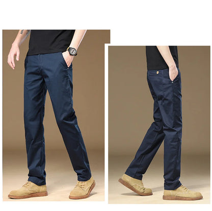 97% Cotton Cargo Style Casual Pants Men's Splicing Straight Fashion Elastic Business Trousers Spring Autumn Male Clothes Pants