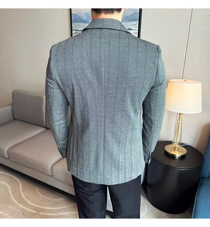 Men's Herringbone Stripe Suit Blazer Classic Lapel Dress Jacket Elegant Slim Fit Fashion Simple Casual Business Prom Suit Jacket