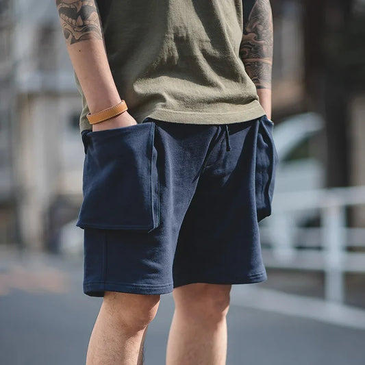 Navy Blue P44 Cargo Joggers Shorts Men Loose Cotton Large Pocket Work Tactical Short Pants Amekaji Casual Knitted Shorts