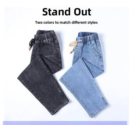 Elastic Waist Dad Harem Jeans Women's Light Blue Spring Summer New Style High Waist Wear Resistant Eighteen Inches Blue Jeans