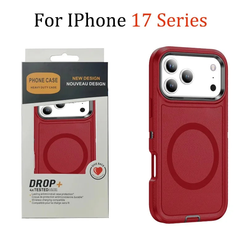 3IN1 Heavy Duty Otter Armor Box Phone Case for IPhone 17 Pro Max Air 16 15 14 Plus for Mag-Safe Wireless Charging Rugged Cover