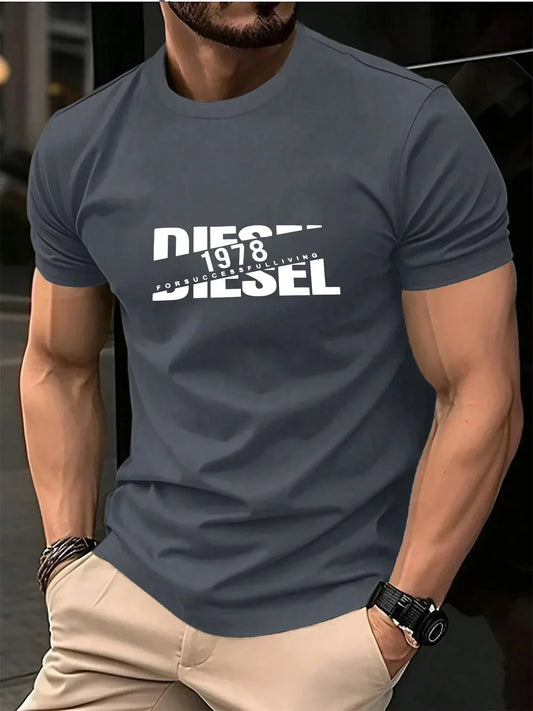 New European and American Trendy Men's Fashionable Casual Short Sleeved T-shirt, Solid Color T-shirt, Men's Summer Sports Tops