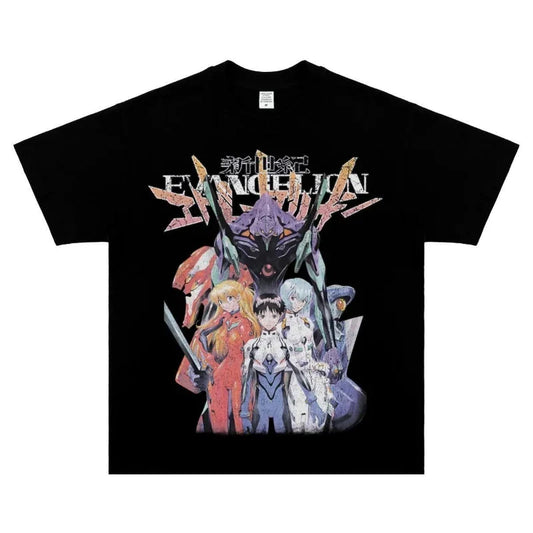 Cotton New Century Gospel Warrior EVA Vintage Anime Printed T-Shirt Short Sleeve Men's and Women's Streetwear