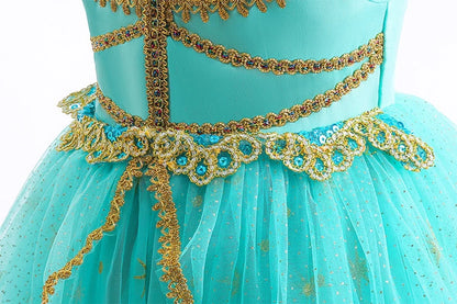 Girl Halloween Princess Dress Aladdin Magic Lamp Jasmine Dress Girl Fancy Mesh Ball Gown Childrens Day Gifts Carnival Costume