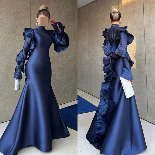 Customized Jiayigong s Draped Ruffles Pleat Graduation Mermaid High Collar Bespoke Occasion Gown Long Dresses
