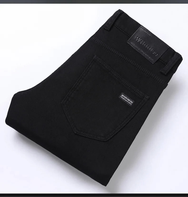 Autumn Black Men Straight Jeans Business Casual Stretch Classic Denim Pants Regular Fit Comfortable Denim Trousers Male