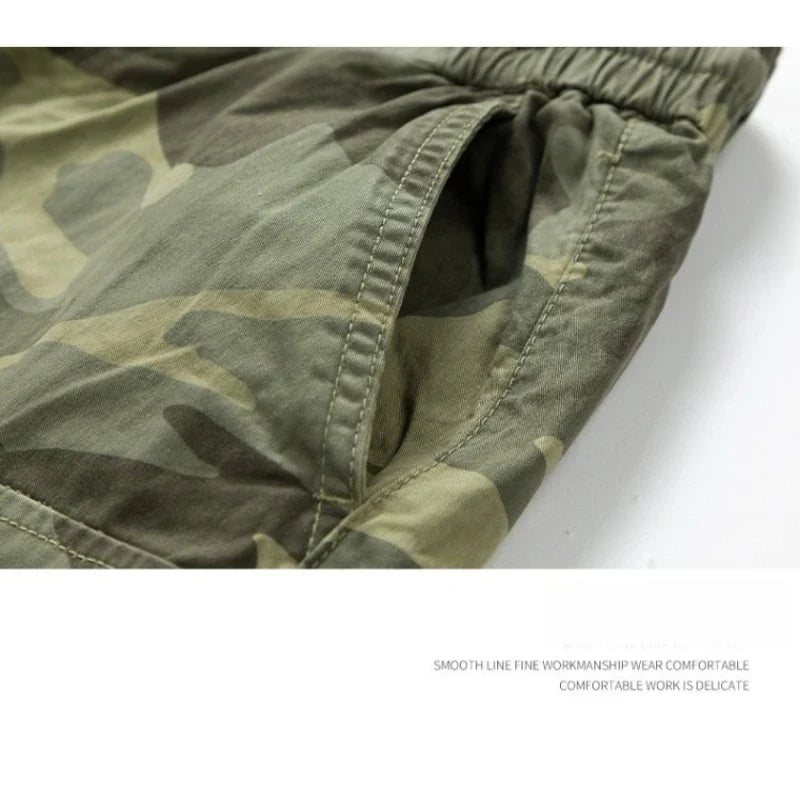 Men's Casual Washed Cotton Cargo Shorts Multi-Pocket Durable Knee-Length Work Shorts Pantaloncini Uomo Camouflage Roupas Hombre