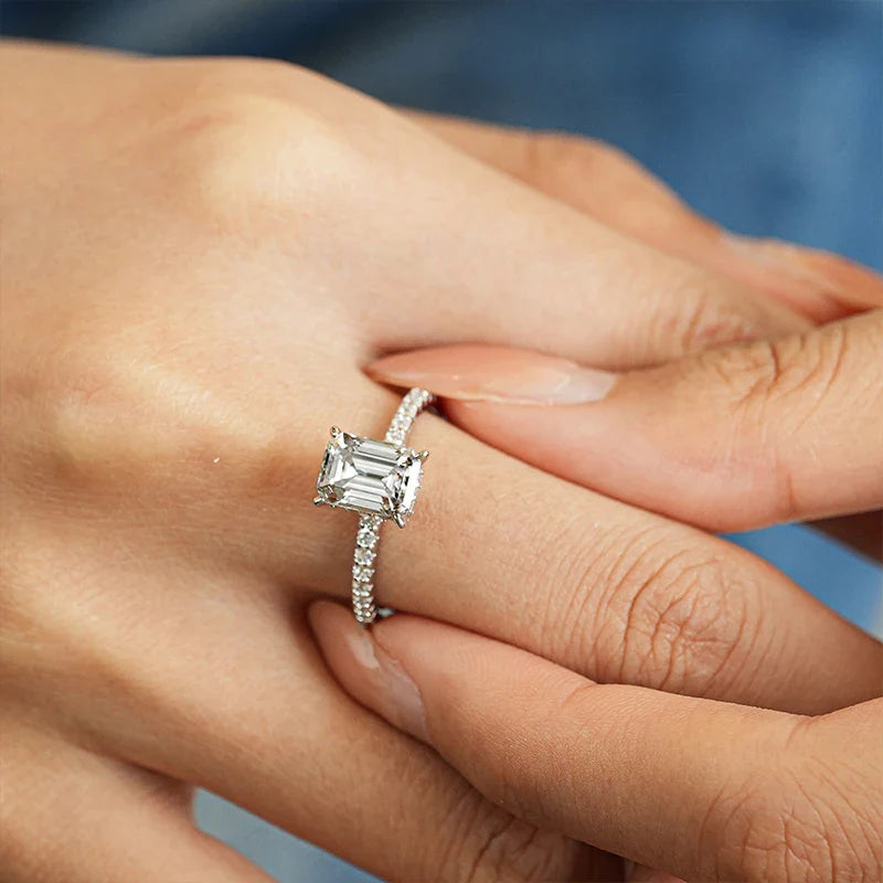 1ct 2ct 3ct Emerald Cut Moissanite Rings for Women 925 Sterling Silver Lab Diamond Wedding Engagement Ring Gemstone Band