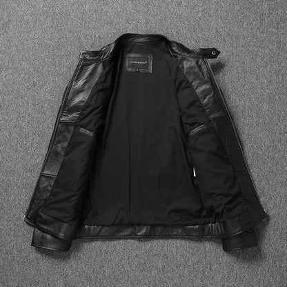 New 100% Cowhide Leather Jacket men Top Layer Clothes Men's Stand Collar Motorcycle Clothes  Autumn Winter Plus Size motorcycle