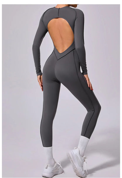 Women's High Elasticity Sports Bodysuit Kit Yoga Fitness Jumpsuit Open Back Hip-Lift Outdoors Gym Workout Sexy Fitness Outfit