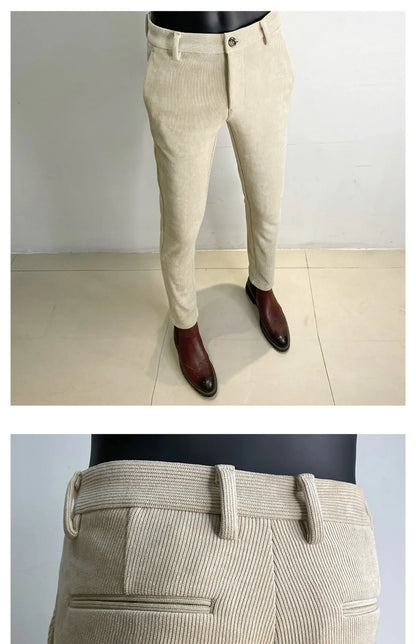 2025 Winter Men Suit Pants Woolen Thicken Keep Warm Formal Trousers Pantalones Hombre Solid Casual Slim Fit Pants Men Clothing